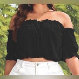 Black off the shoulder crop top - 90s- witchy - whimsigoth